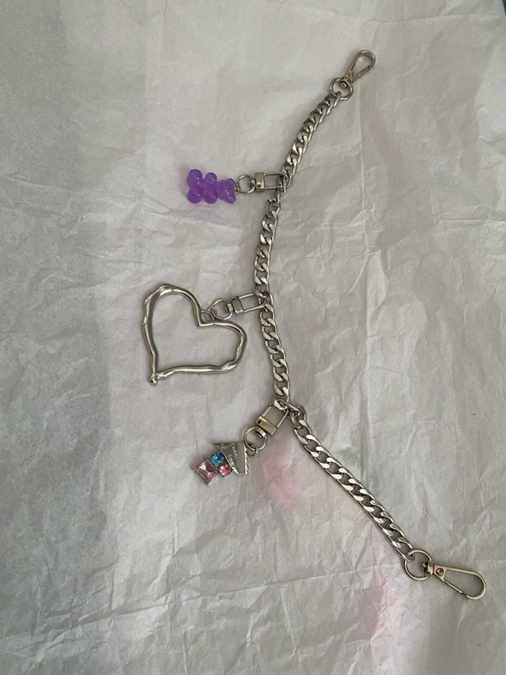 Silver bag chain with charms